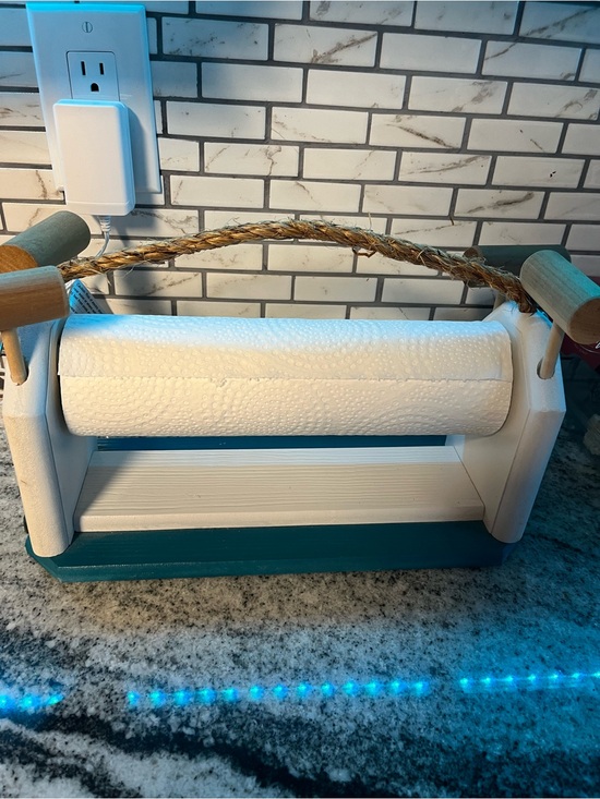 No brand Other - Crab Rustic Rope Handle Paper Towel Holder - White & Teal